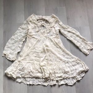 FREE PEOPLE BABYDOLL IVORY FAIRYCORE MINI DRESS LONG FLARE SLEEVES XS